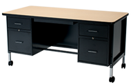 Heavy-duty and mobile teacher desk with adjustable height and optional casters