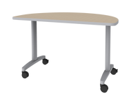 Half round table with T-legs, optional casters, and flexible classroom use