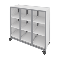 Mobile, maker space storage with cubbies and optional locking doors