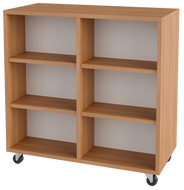 Double-Faced Mobile Storage Station with adjustable shelves on both sides and magnetic docking